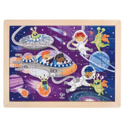 Puzzle din lemn 2 in 1 - Prietenii din Spatiu (50 piese), cu fata dubla si activitate colorare - imagine 7